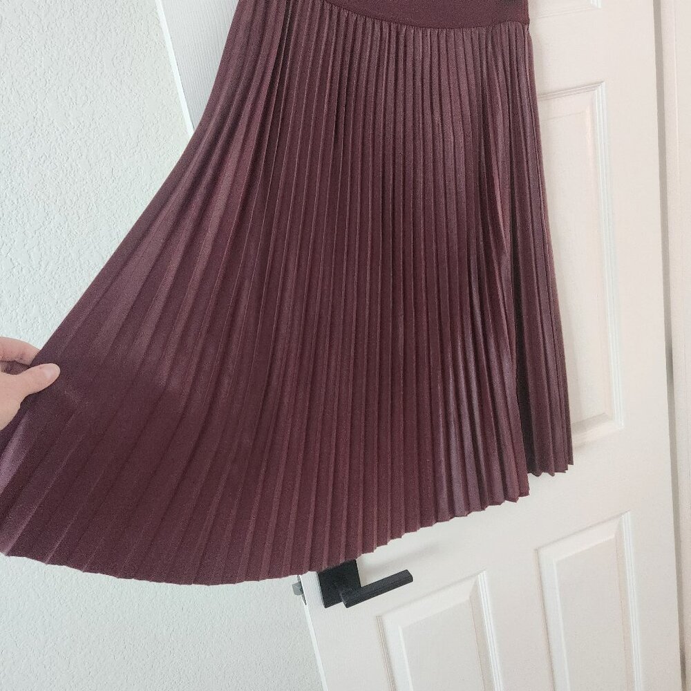 Faux Leather Pleated Midi Skirt